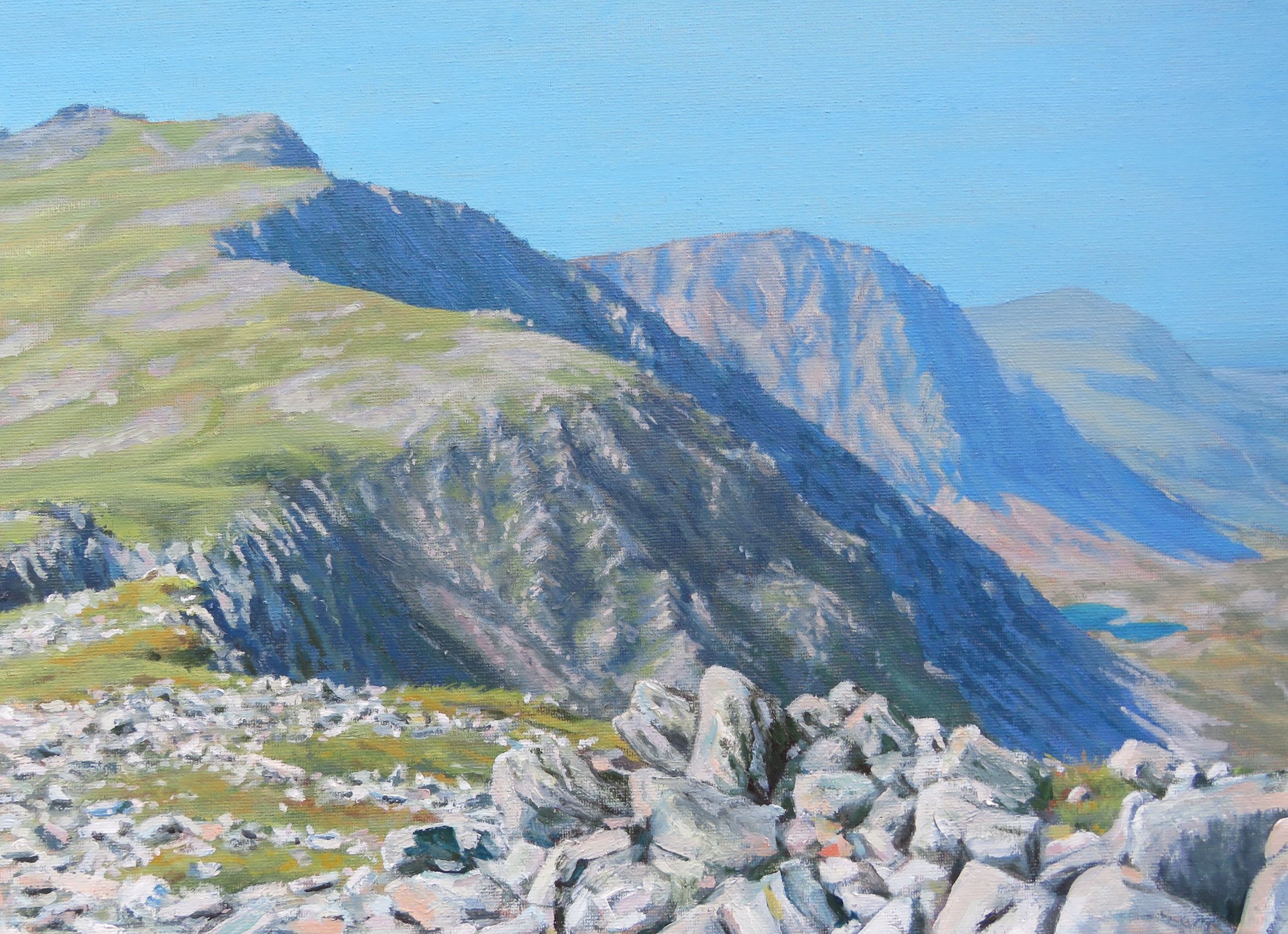 oil paintng of cader idris on a cloudless day in august