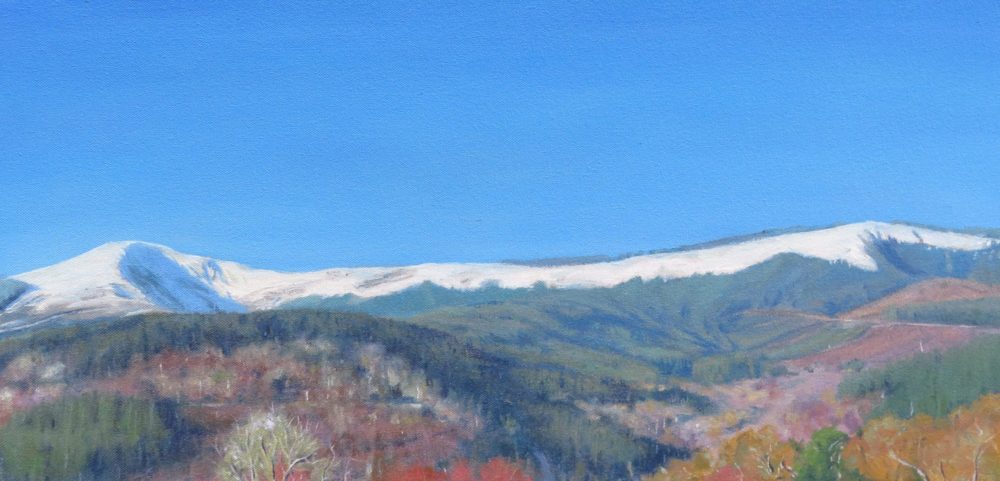 Oil landscape painting of the ridge extending from Tarren y Gesail, Snowdonia