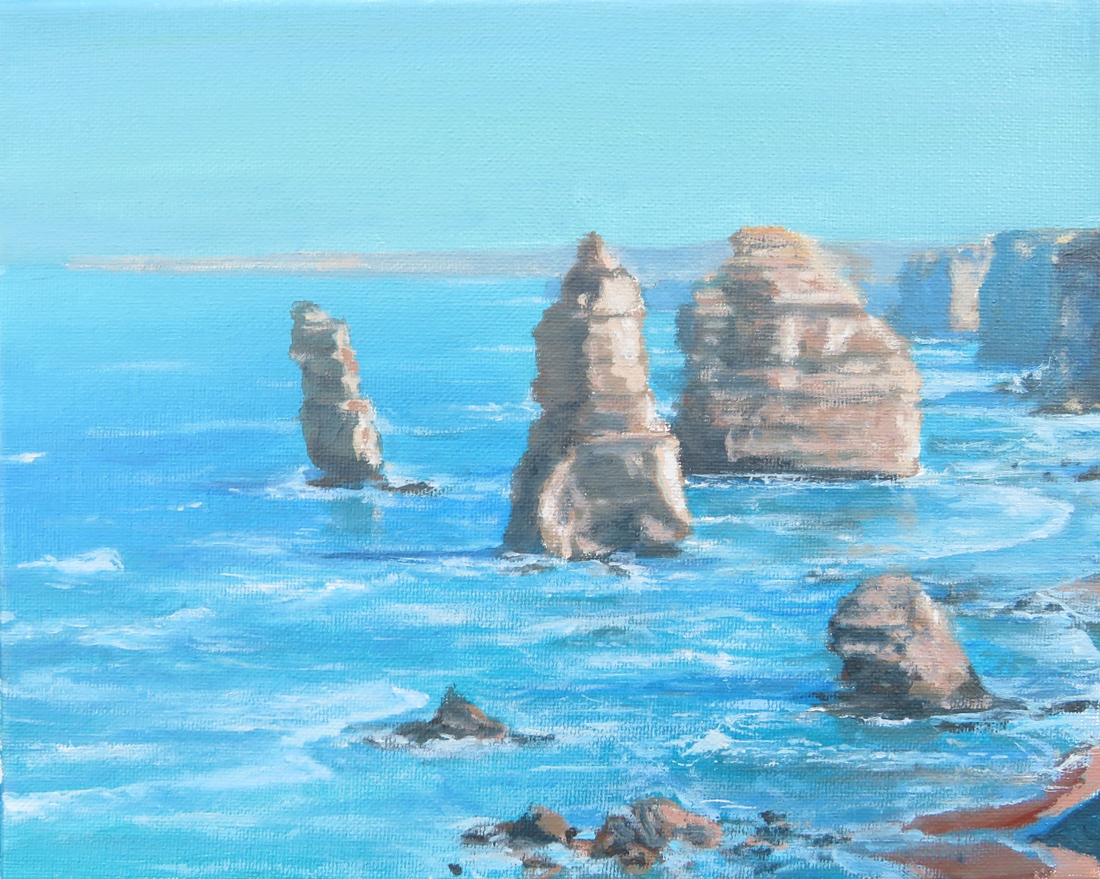 seascape oil painting of sea stacks in the Australian Bight
