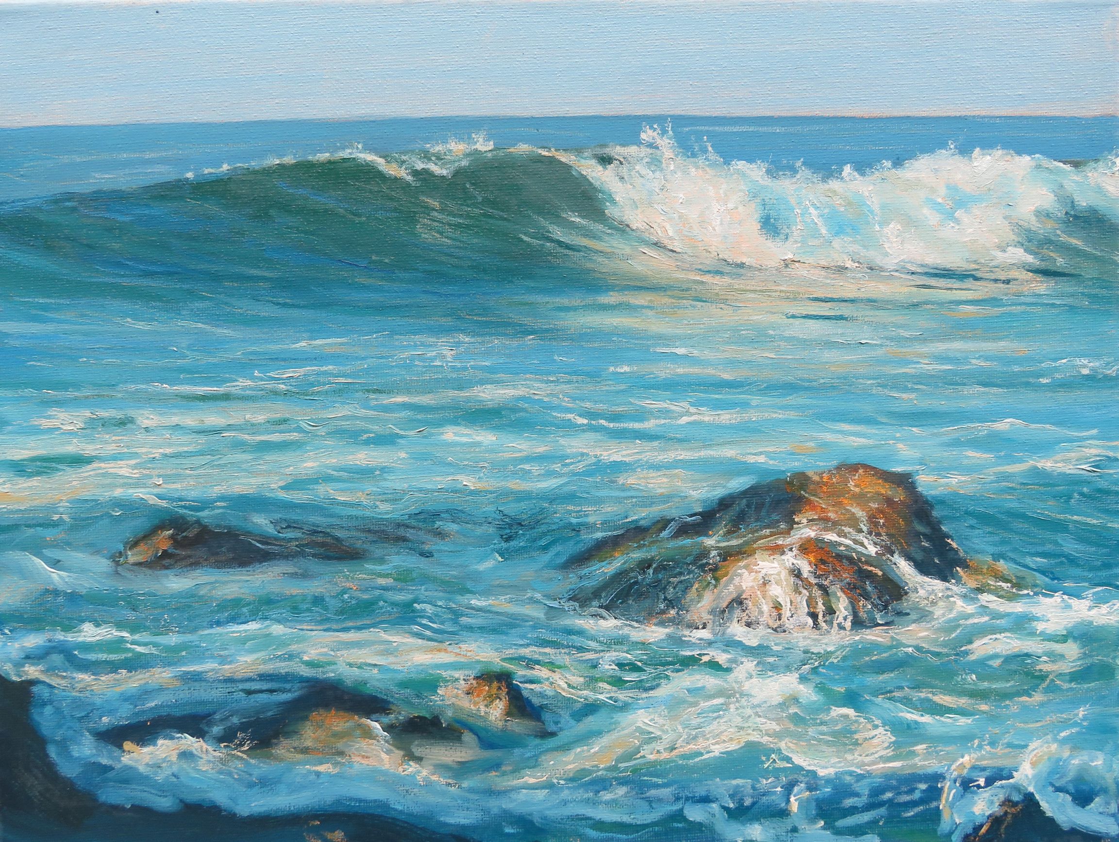 Seascape oil painting breaking wave
