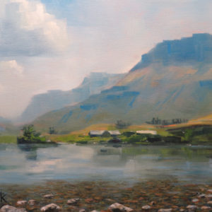 An oil painting of Cregennan Lakes