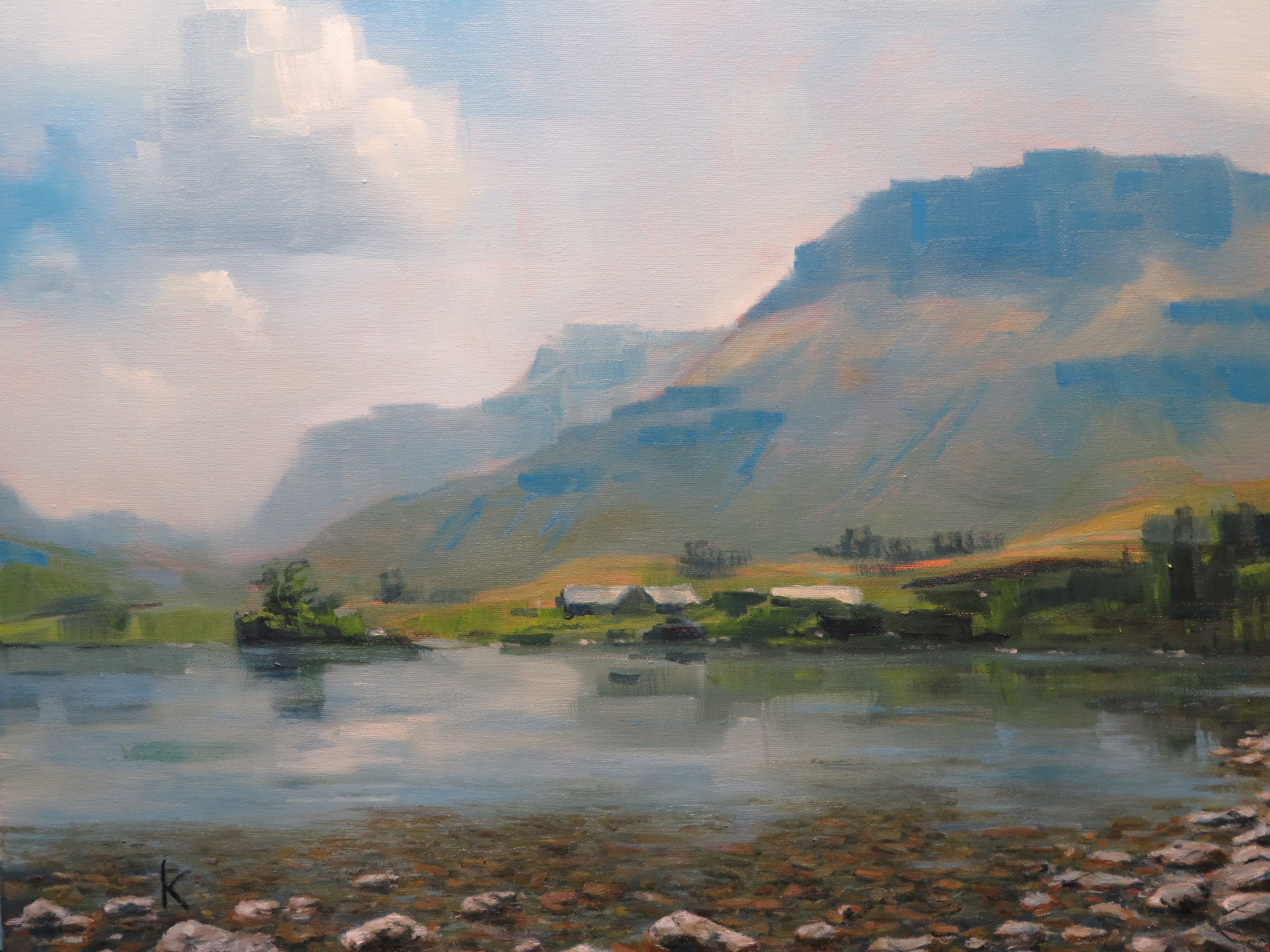 An oil painting of Cregennan Lakes