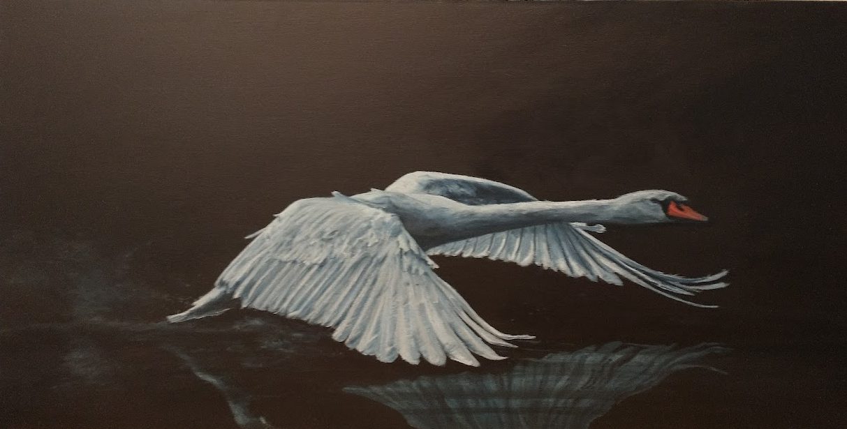 Oil painting of a swan